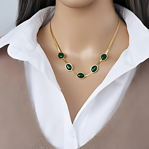 Elegant Oval Green Crystal Jewelry Set - Timeless Gold-Colored Charm