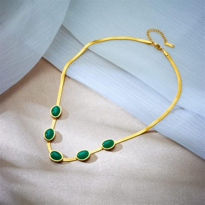 Elegant Oval Green Crystal Jewelry Set - Timeless Gold-Colored Charm